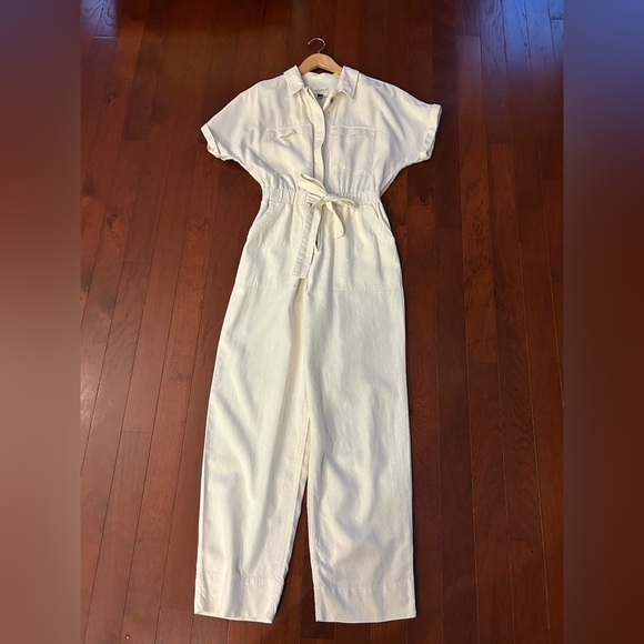Universal Thread Women's Short Sleeve Linen Boilersuit Casual Jumpsuit Cream 4 - Picture 8 of 13